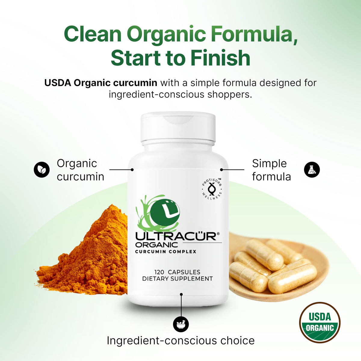 UltraCur capsules de curcuma bio ouvertes avec poudre visible