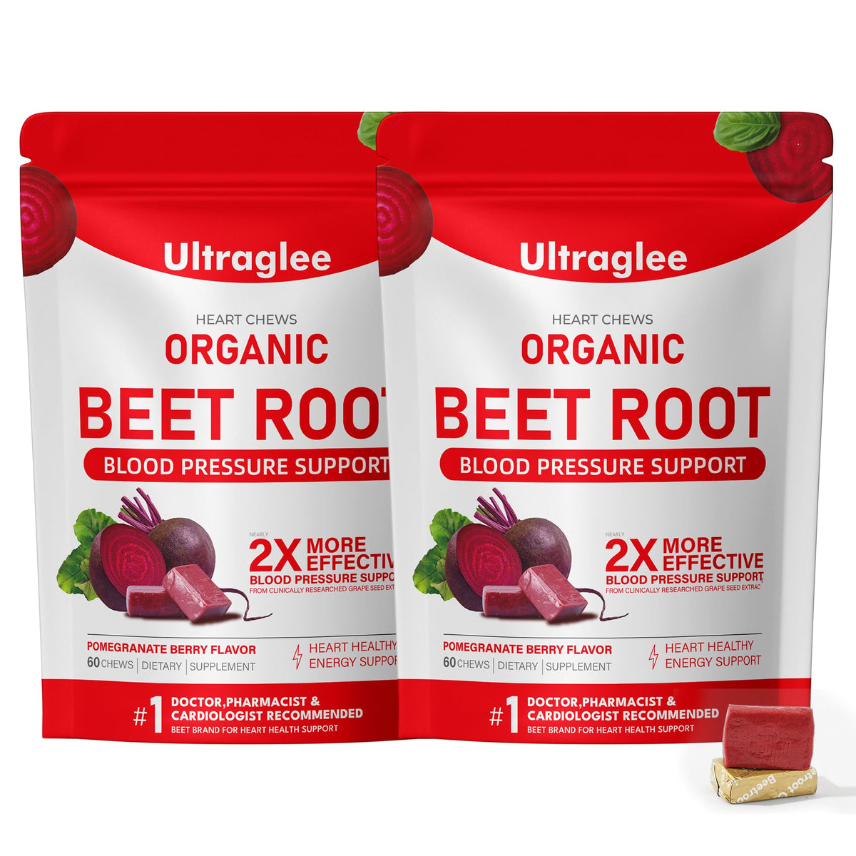 Ultraglee Beetsroot Heart Chews 60 gommes packaging front view
