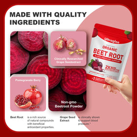 Ultraglee Beetsroot Heart Chews gummies next to fresh beets