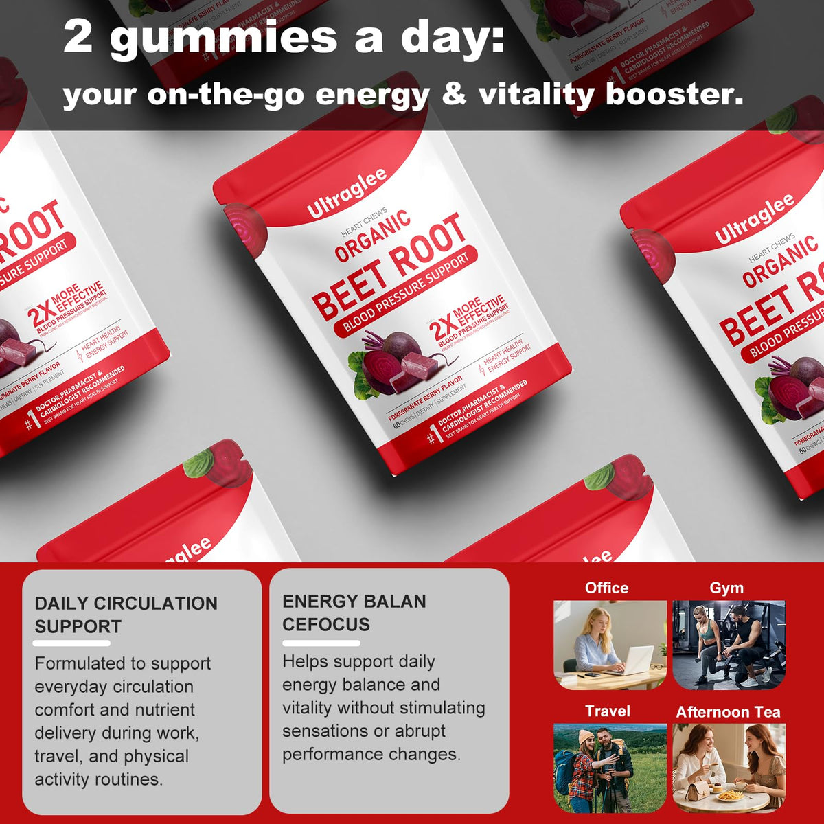 Ultraglee Beetsroot Heart Chews showing individual packaging