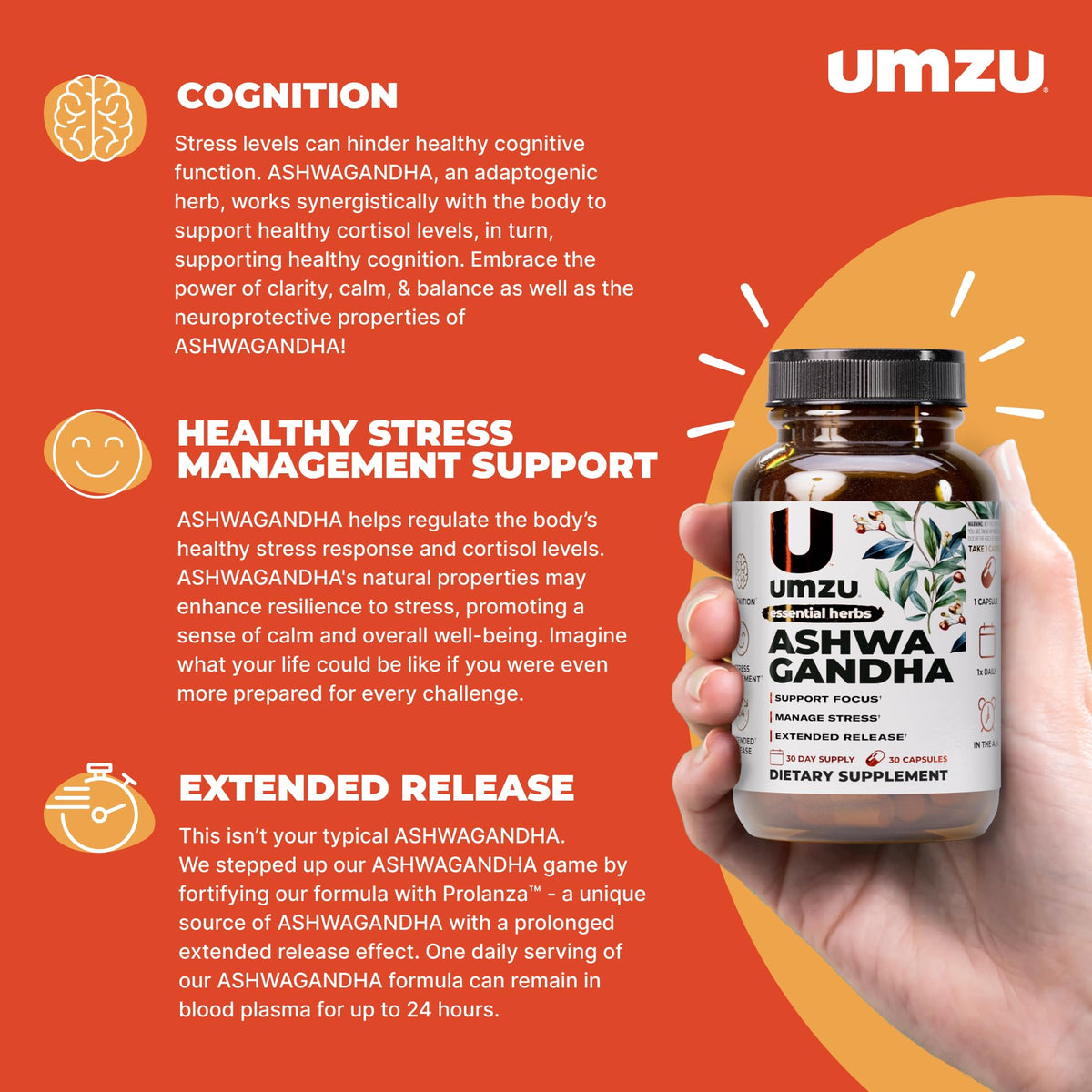 UMZU Ashwagandha, boîte avec 30 capsules, vue de côté
