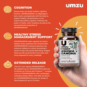 UMZU Ashwagandha, boîte avec 30 capsules, vue de côté