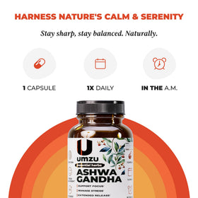 UMZU Ashwagandha, boîte ouverte avec capsules visibles