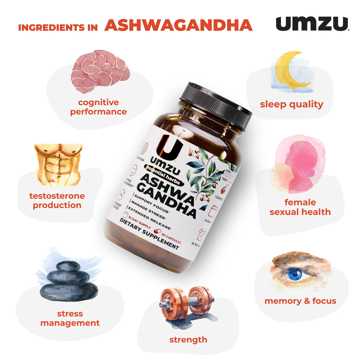 UMZU Ashwagandha complément alimentaire, détail de l'étiquette