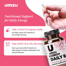 UMZU Complexe de Vitamines B 30 jours à côté de fruits