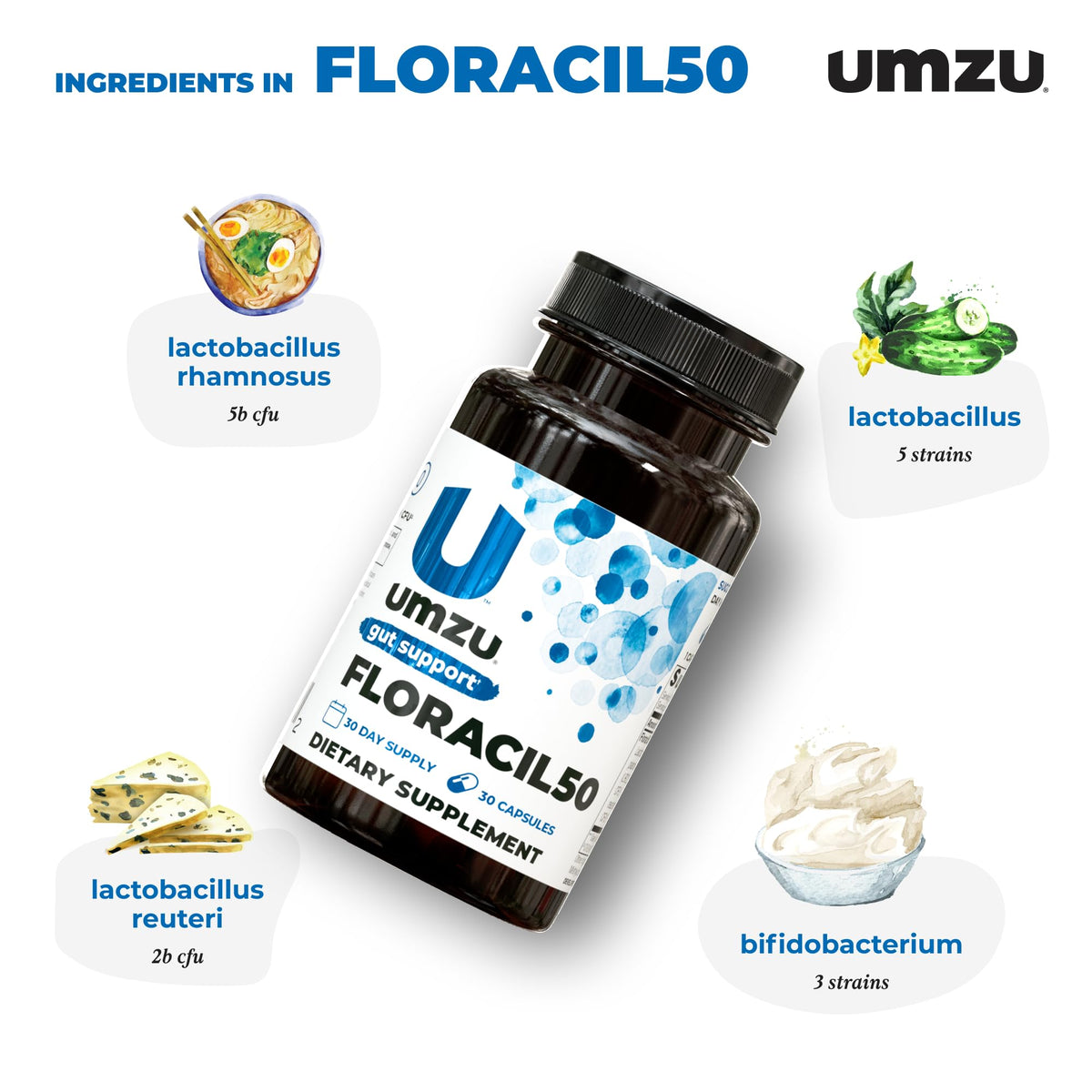 UMZU Floracil50 complément probiotique 50 milliards CFU contenant
