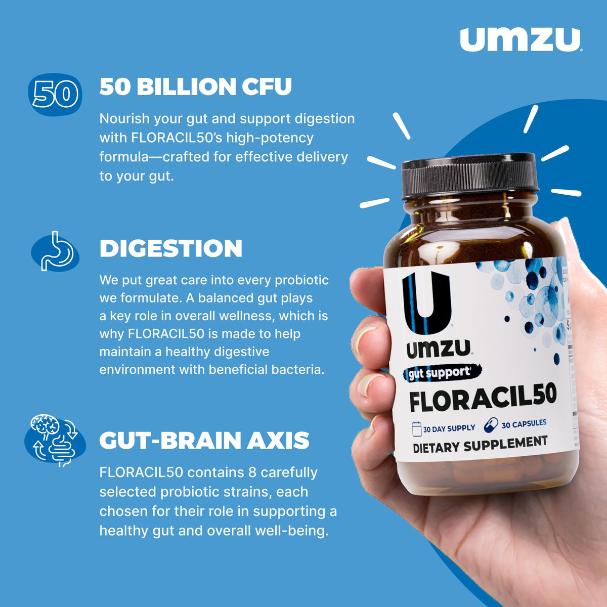 UMZU Floracil50 complément probiotique 50 milliards CFU vue arrière