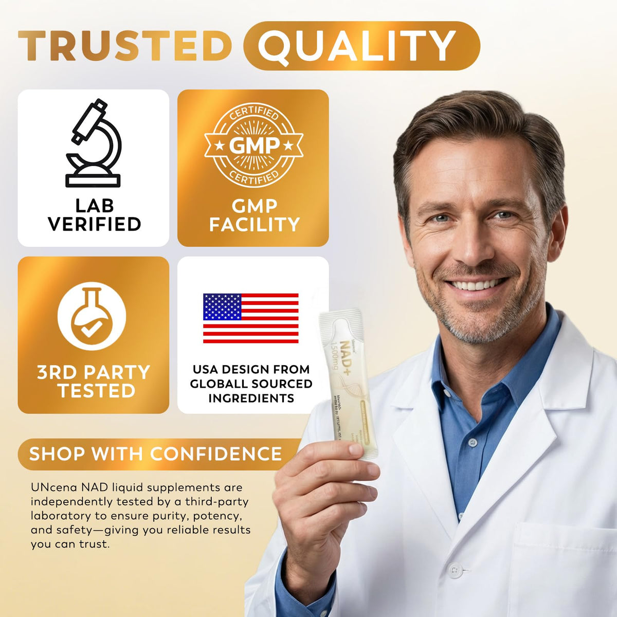 UNcena complément NAD+ 1500mg affichant la qualité de fabrication
