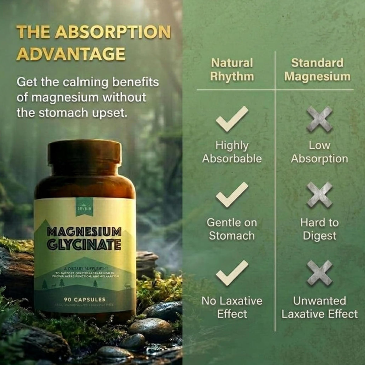 Une main tenant les capsules de Magnésium Glycinate Natural Rhythm