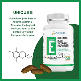 UNIQUE E Vitamine E Mélangée, vue arrière de l'emballage