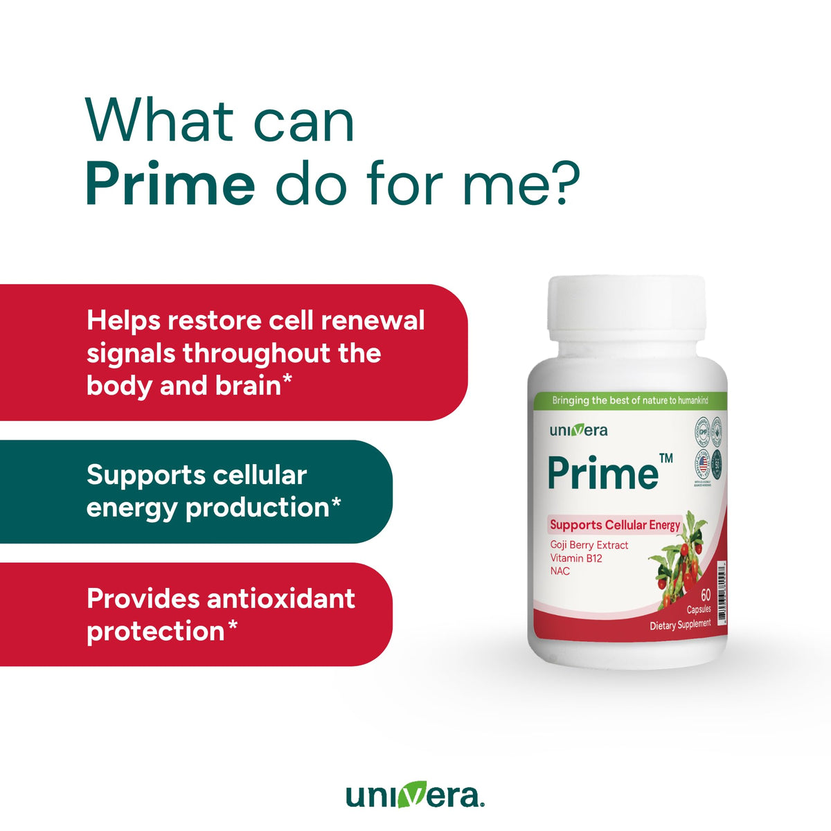 Univera Énergie Cellulaire 60 Capsules montrant l'étiquette