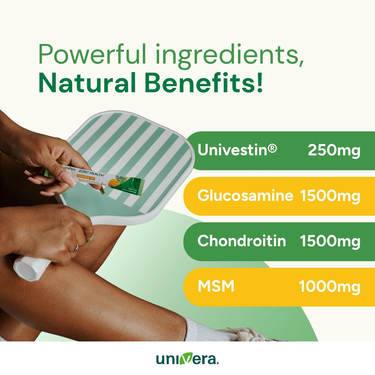 Univera Glucosamine avec une cuillère de poudre