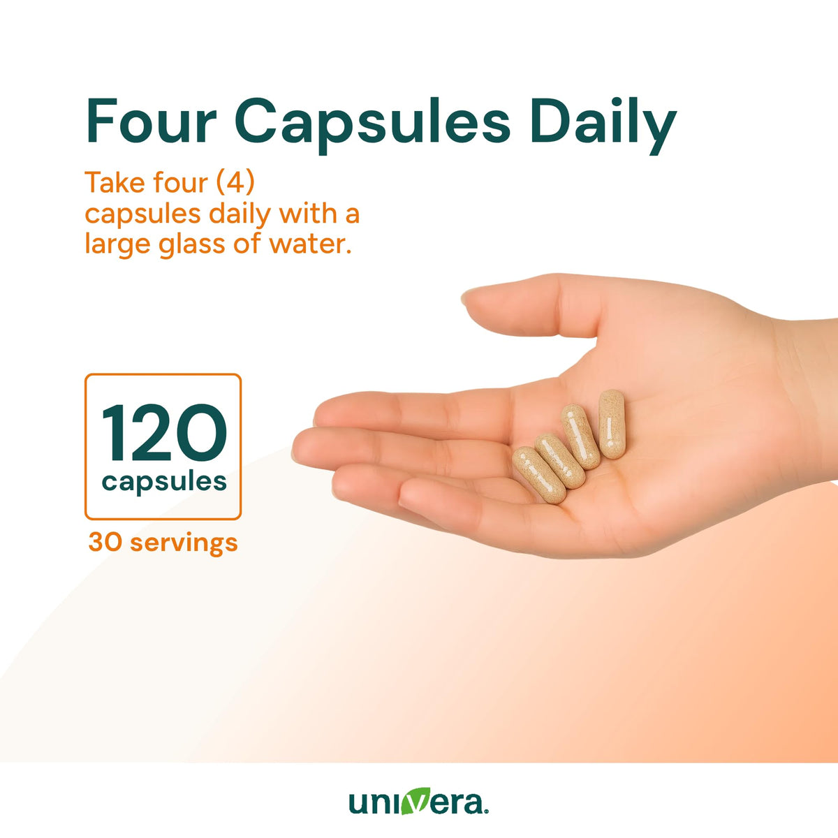 Univera km KAPS Potassium capsules à côté d'un verre d'eau