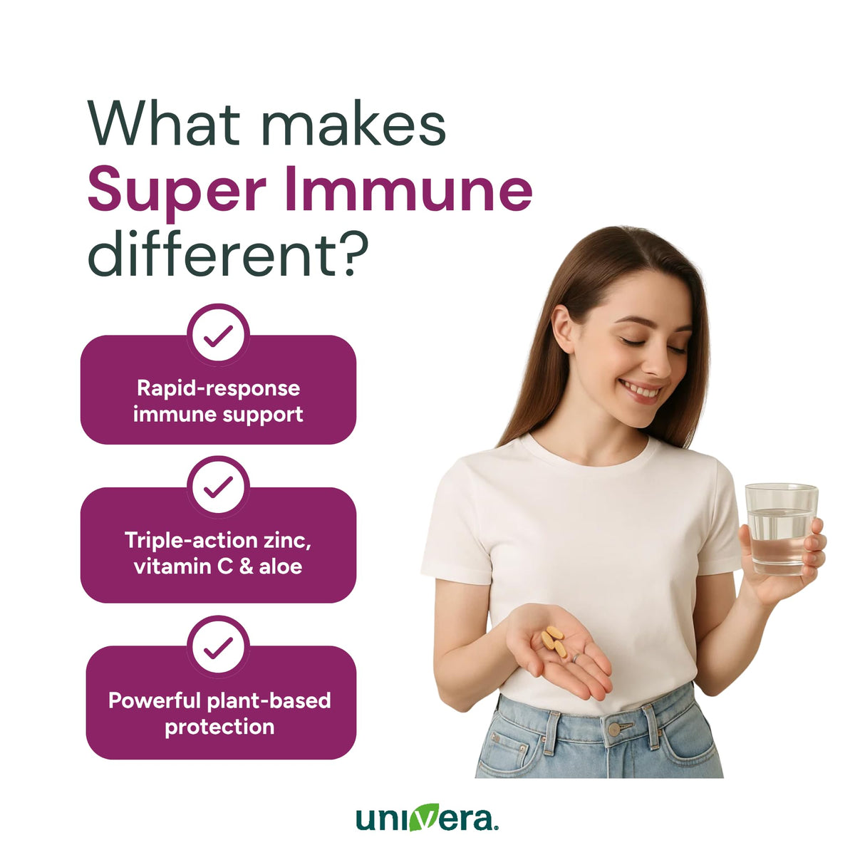 Univera Super daily wellness, comprimés dans la main