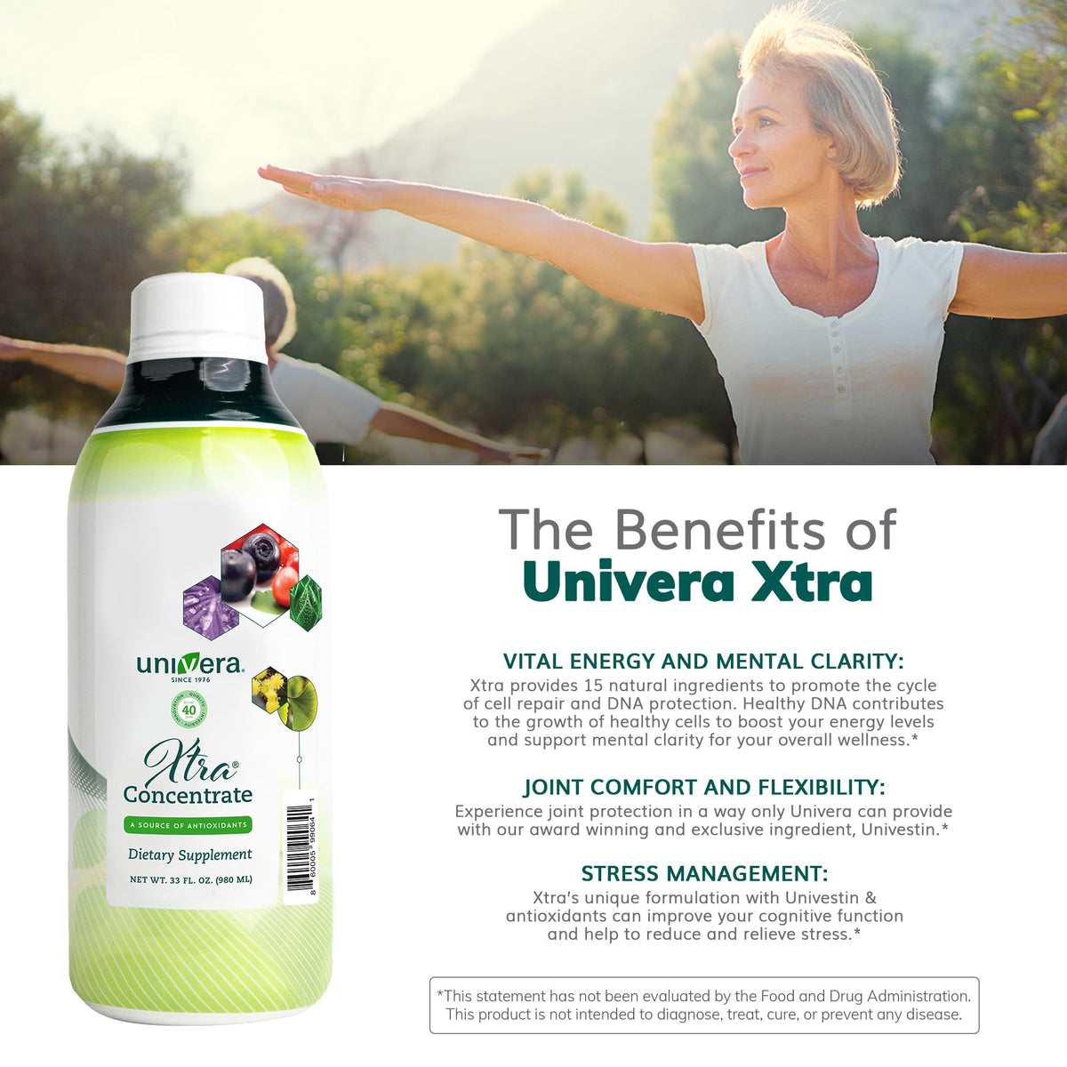 Univera Xtra Concentrate 1 L avec un verre d'eau