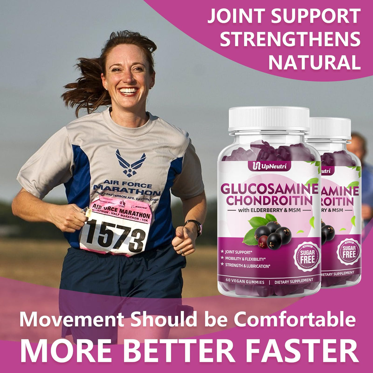 UPNEUTRI Gummies Glucosamine Chondroitine 1500mg en arrière-plan naturel