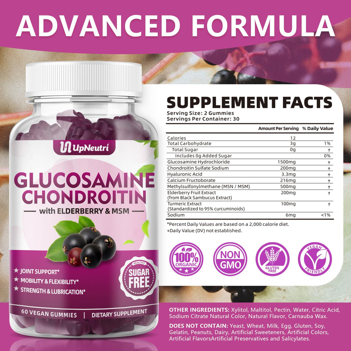 UPNEUTRI Gummies Glucosamine Chondroitine 1500mg gummies en gros plan