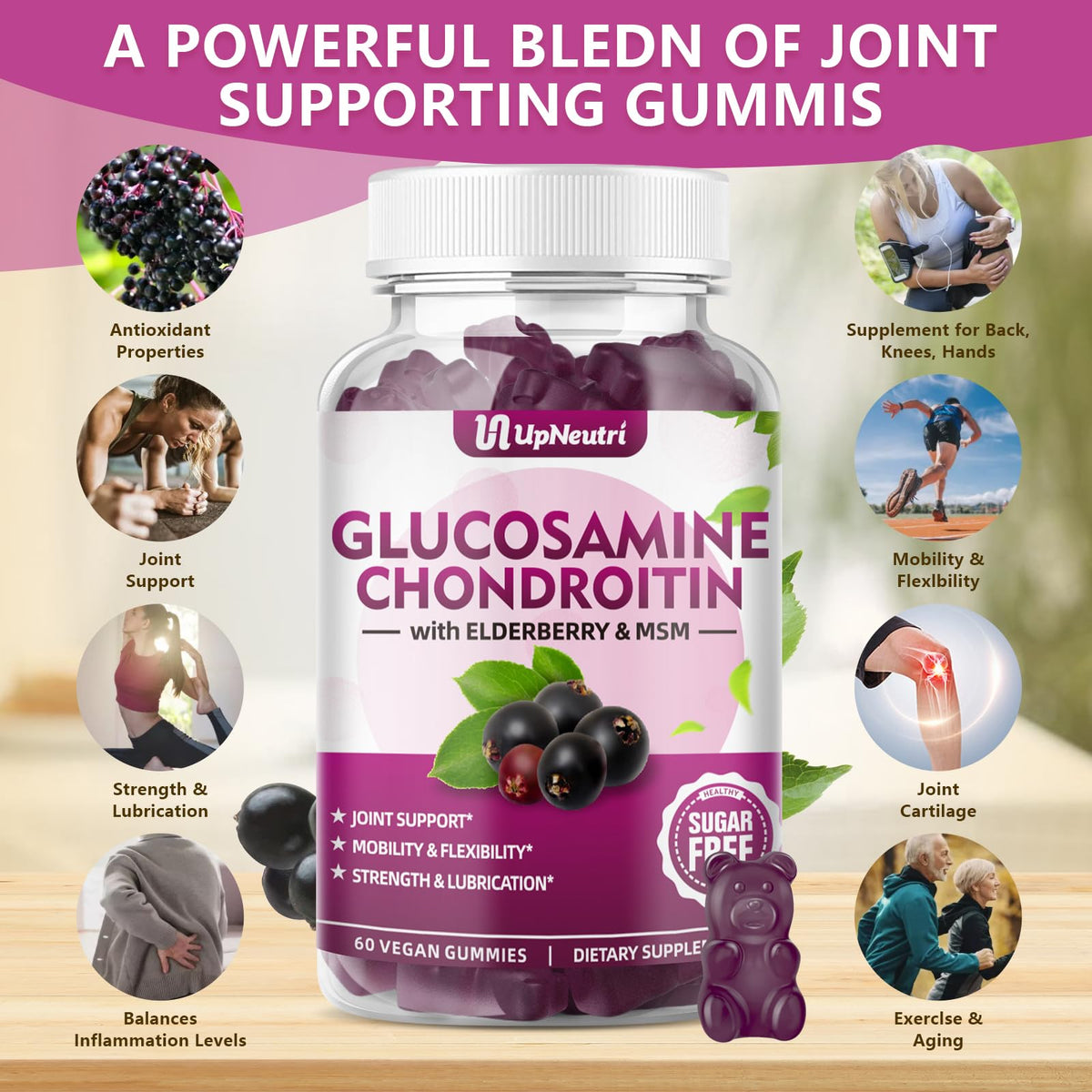 UPNEUTRI Gummies Glucosamine Chondroitine 1500mg ingrédients sur l'étiquette