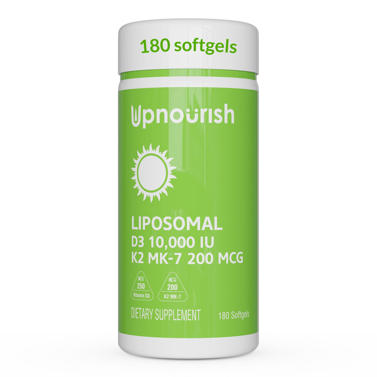 UpNourish Vitamine D3 K2 10000 IU 200 mcg Mini Softgels vue de face
