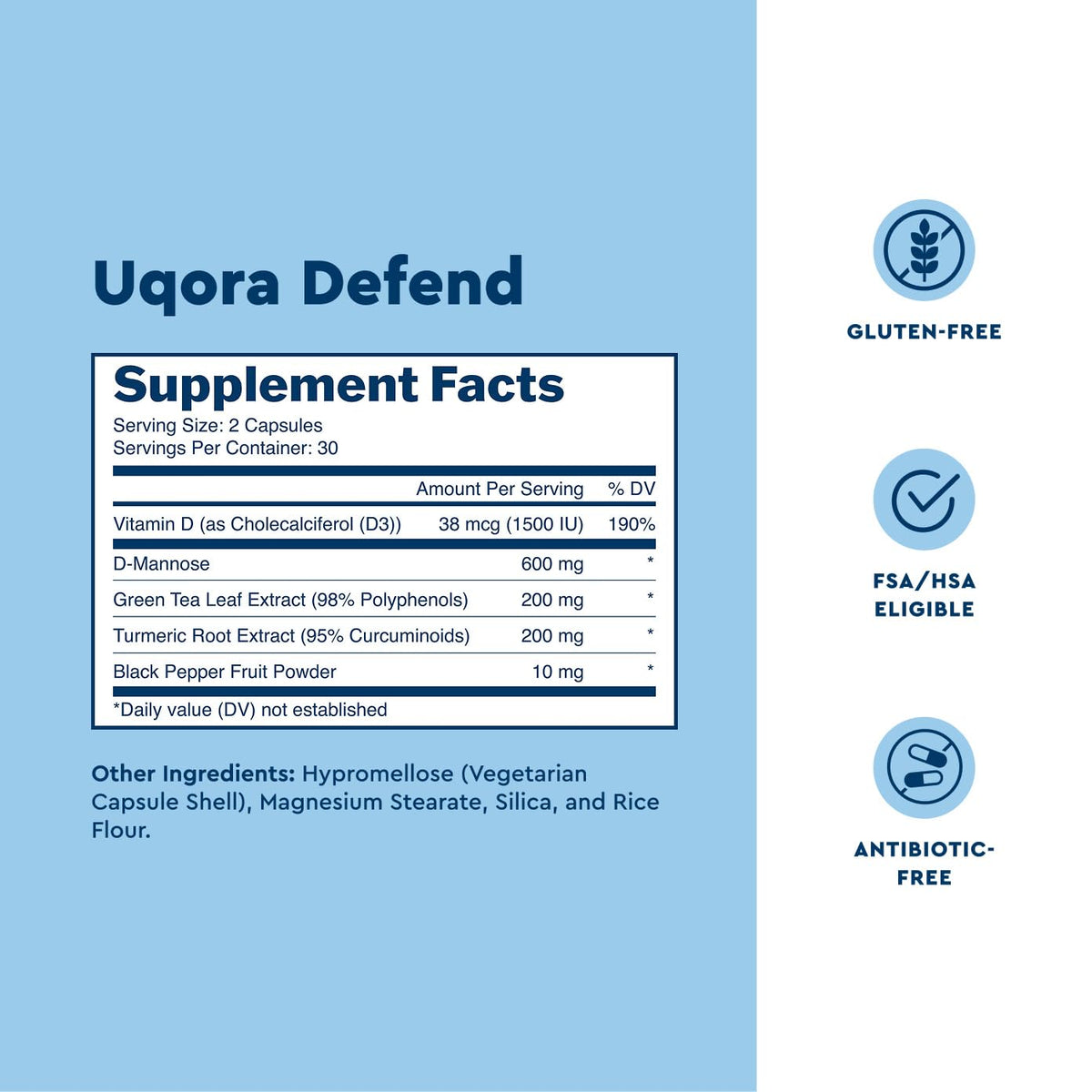 Uqora Defend 120 capsules - côté du flacon