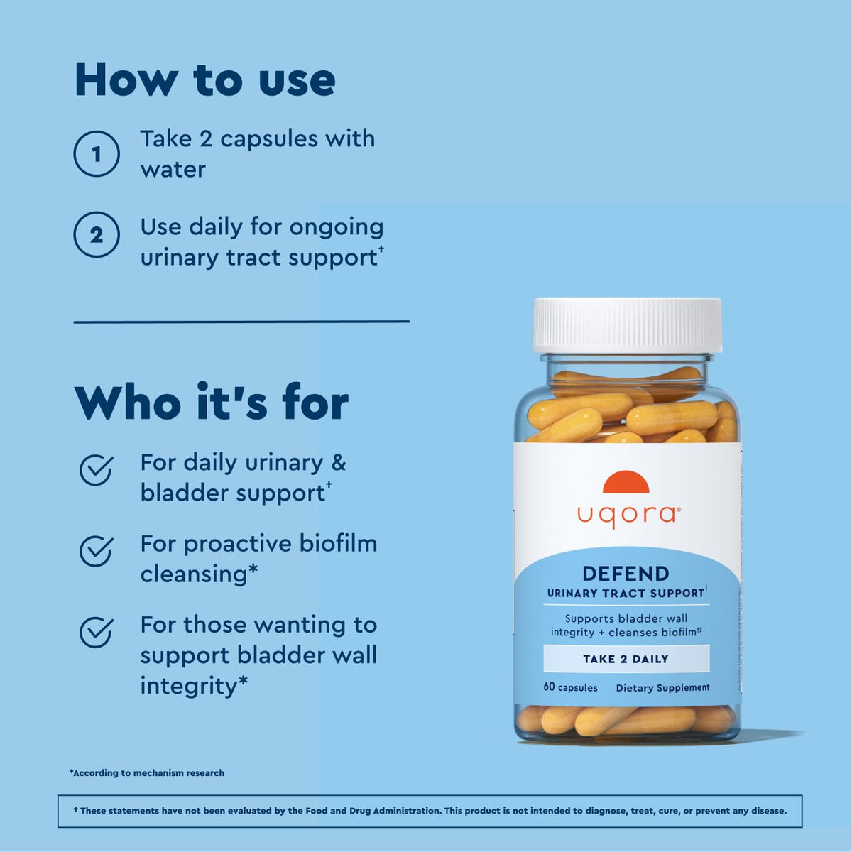 Uqora Defend 120 capsules - prise de capsules avec un verre d'eau