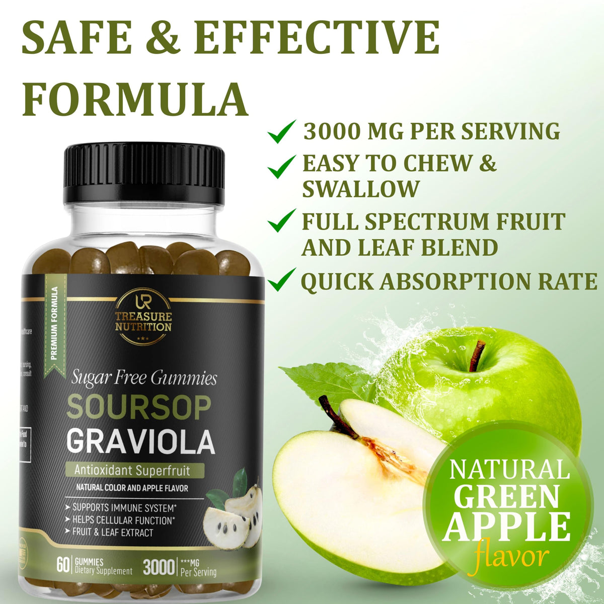 UR Treasure Nutrition Gummies Graviola Soursop 3000mg back view of packaging