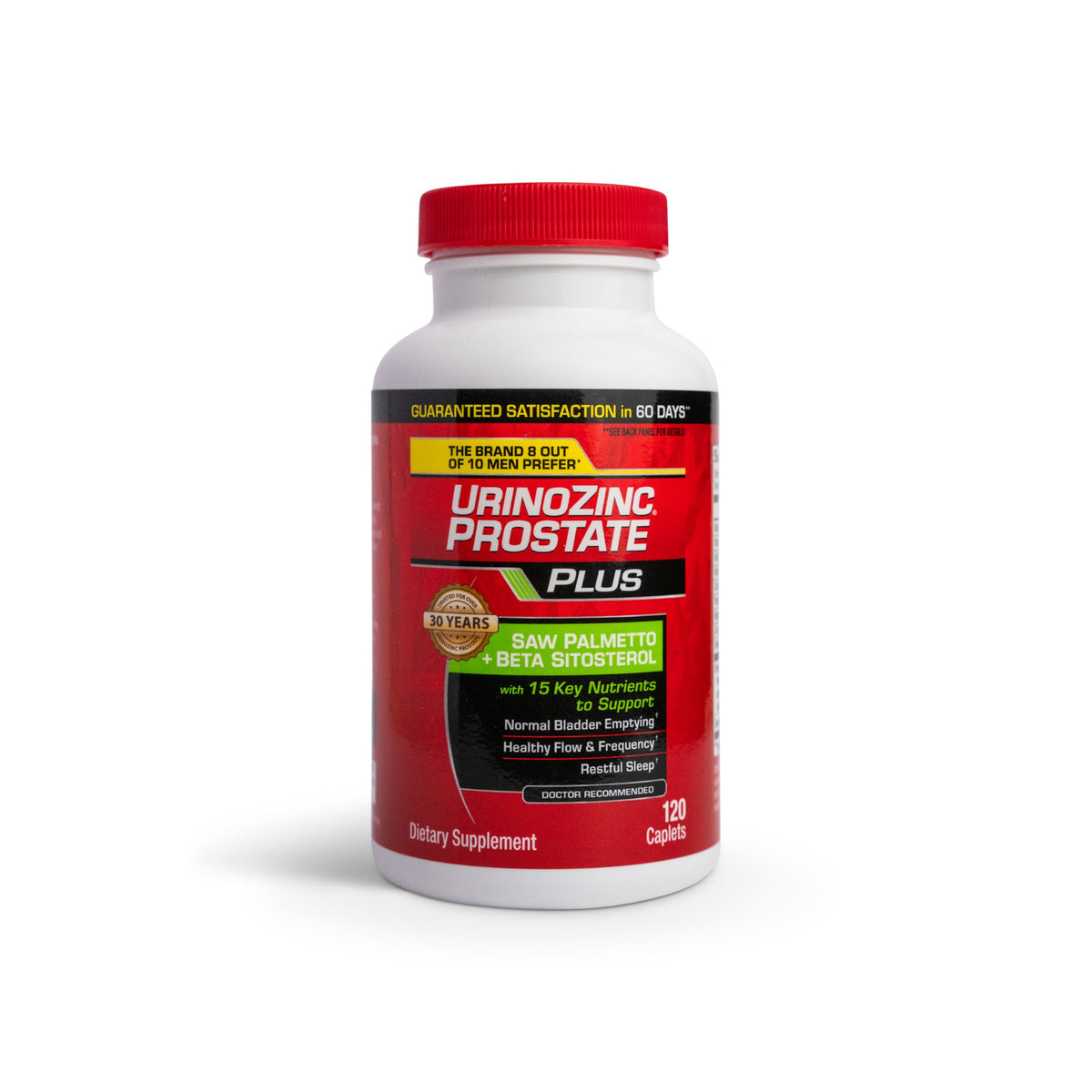 Urinozinc Prostate Plus, flacon ouvert avec gélules visibles