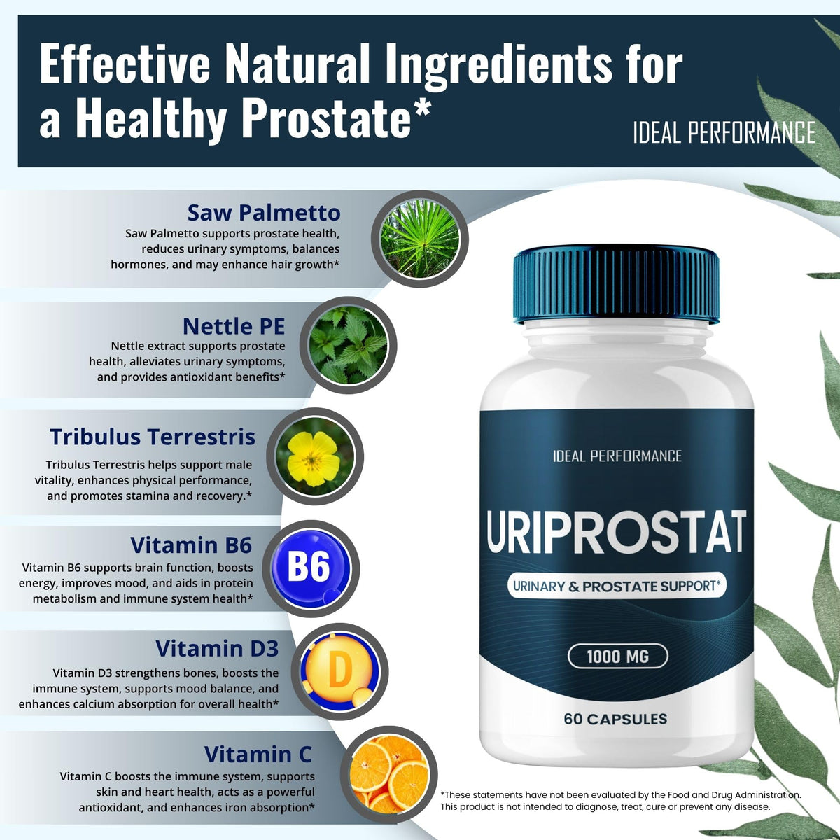 Uriprostat Compléments Alimentaires Prostate avec verre d'eau