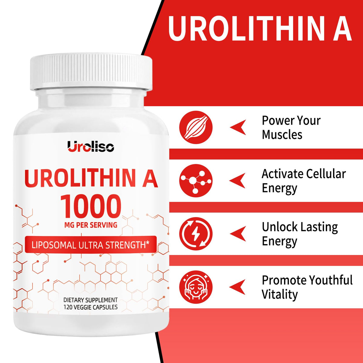 Urolithin A 1000mg Uroliso capsules with dosage information