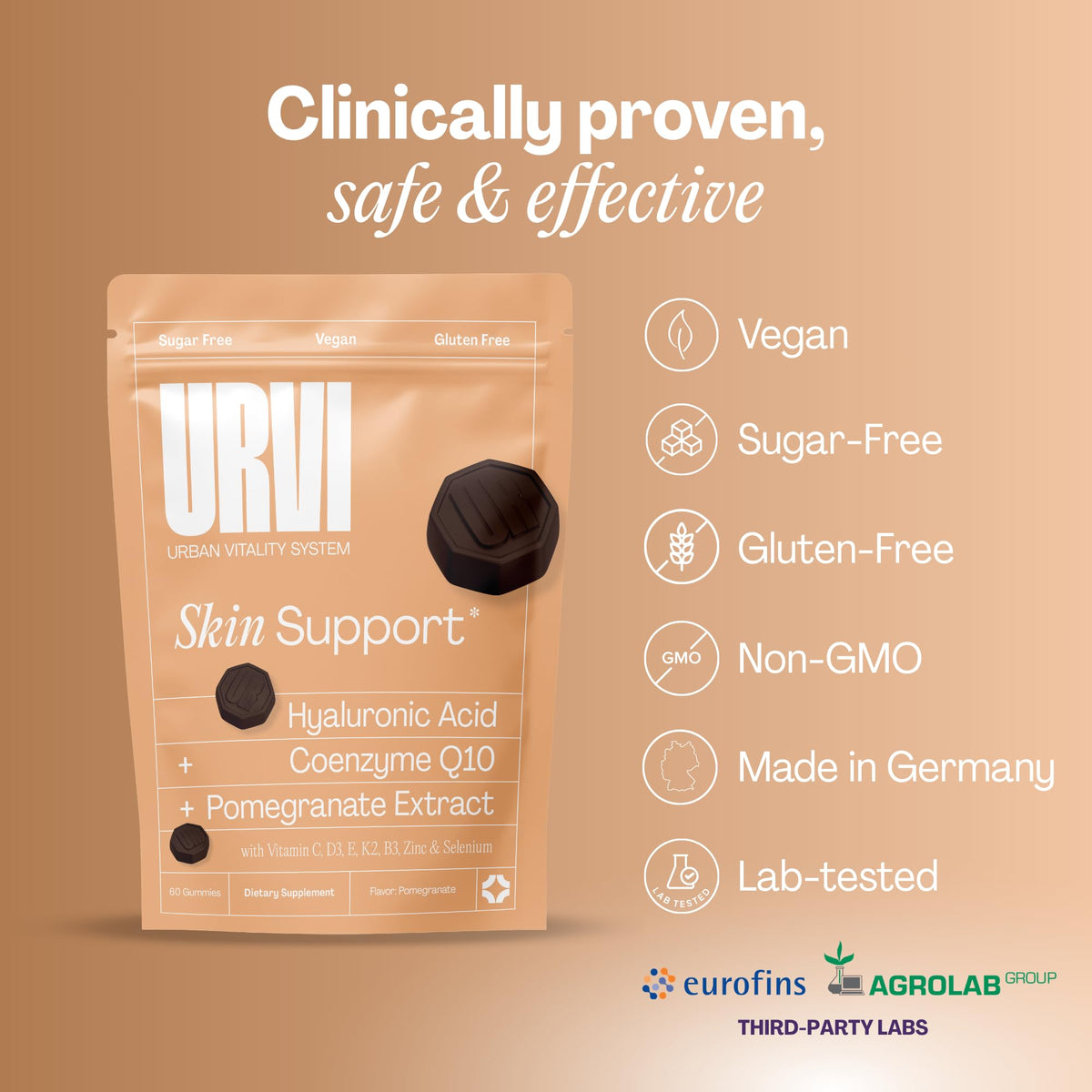 URVI Gummies Peau 10-en-1 Acide Hyaluronique gummies en gros plan