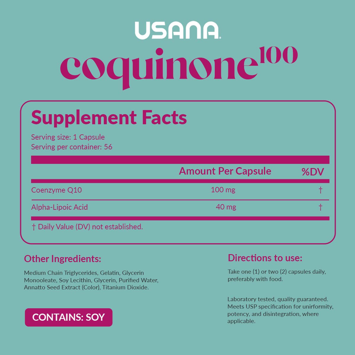 USANA CoQuinone 100 CoQ10 gélules avec emballage