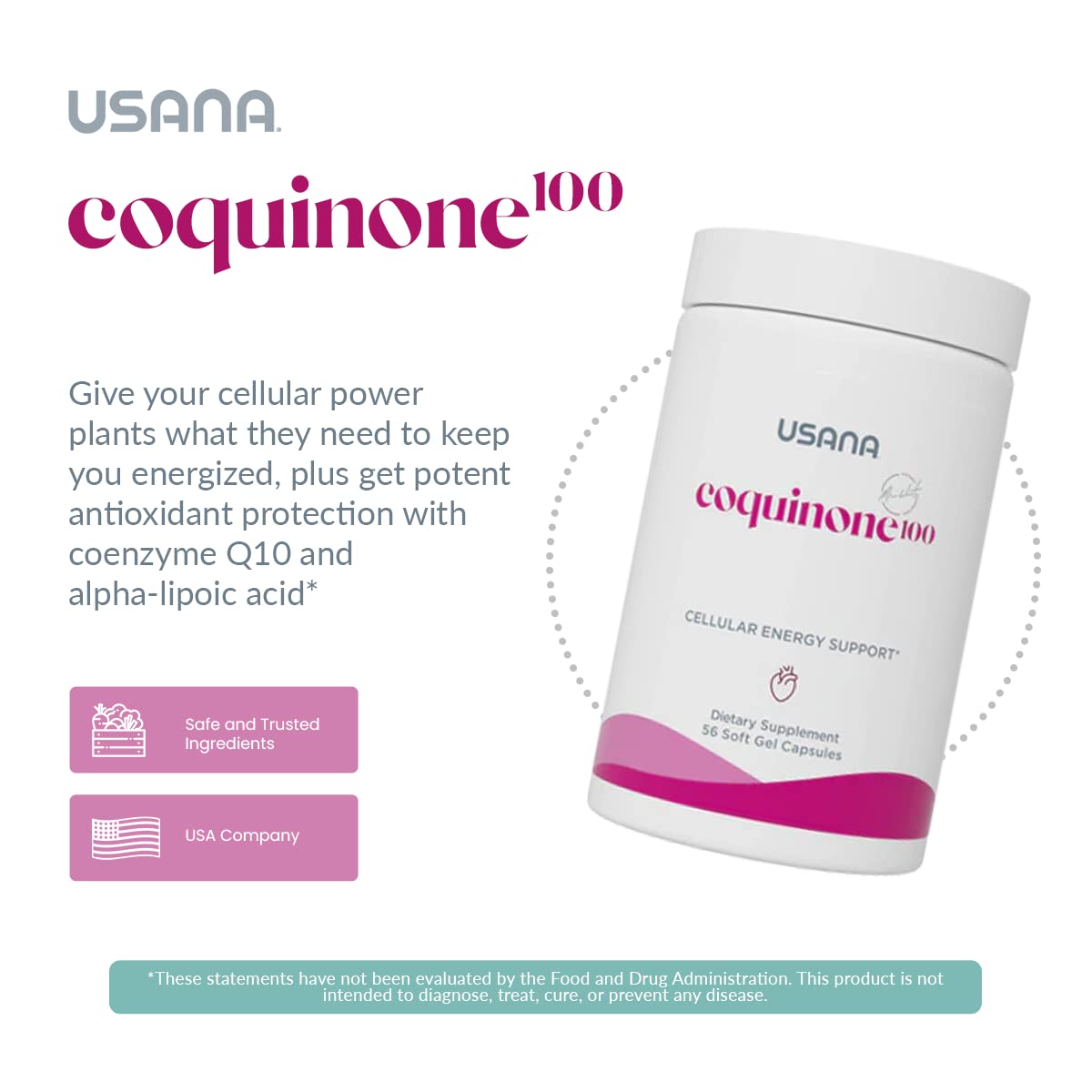 USANA CoQuinone 100 CoQ10 gélules côté