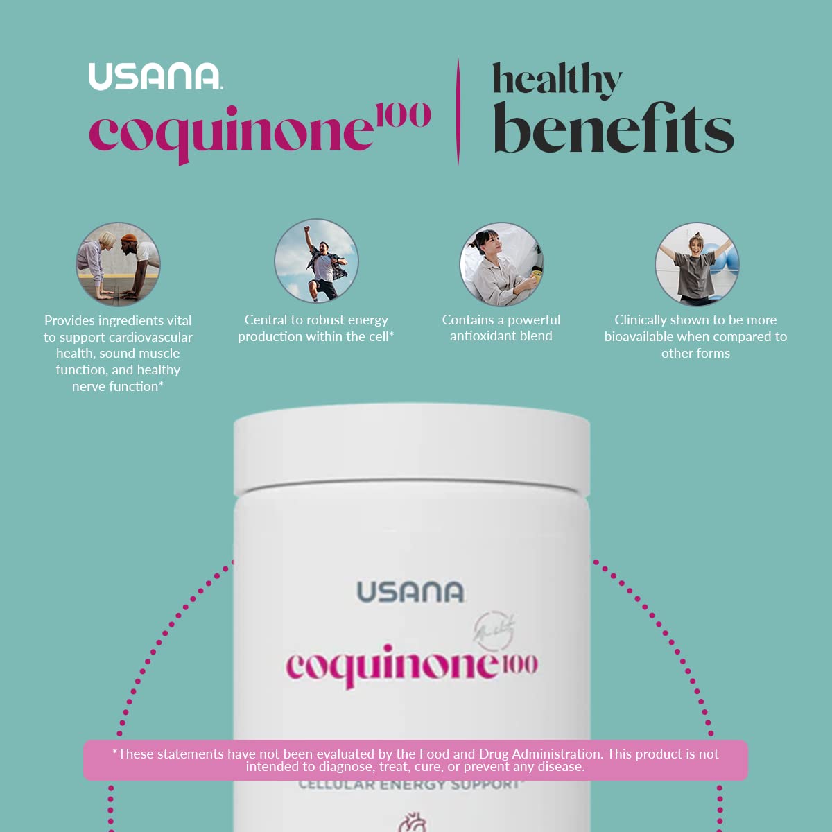 USANA CoQuinone 100 CoQ10 gélules sur fond clair