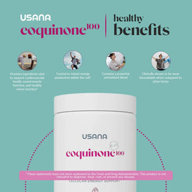 USANA CoQuinone 100 CoQ10 gélules sur fond clair