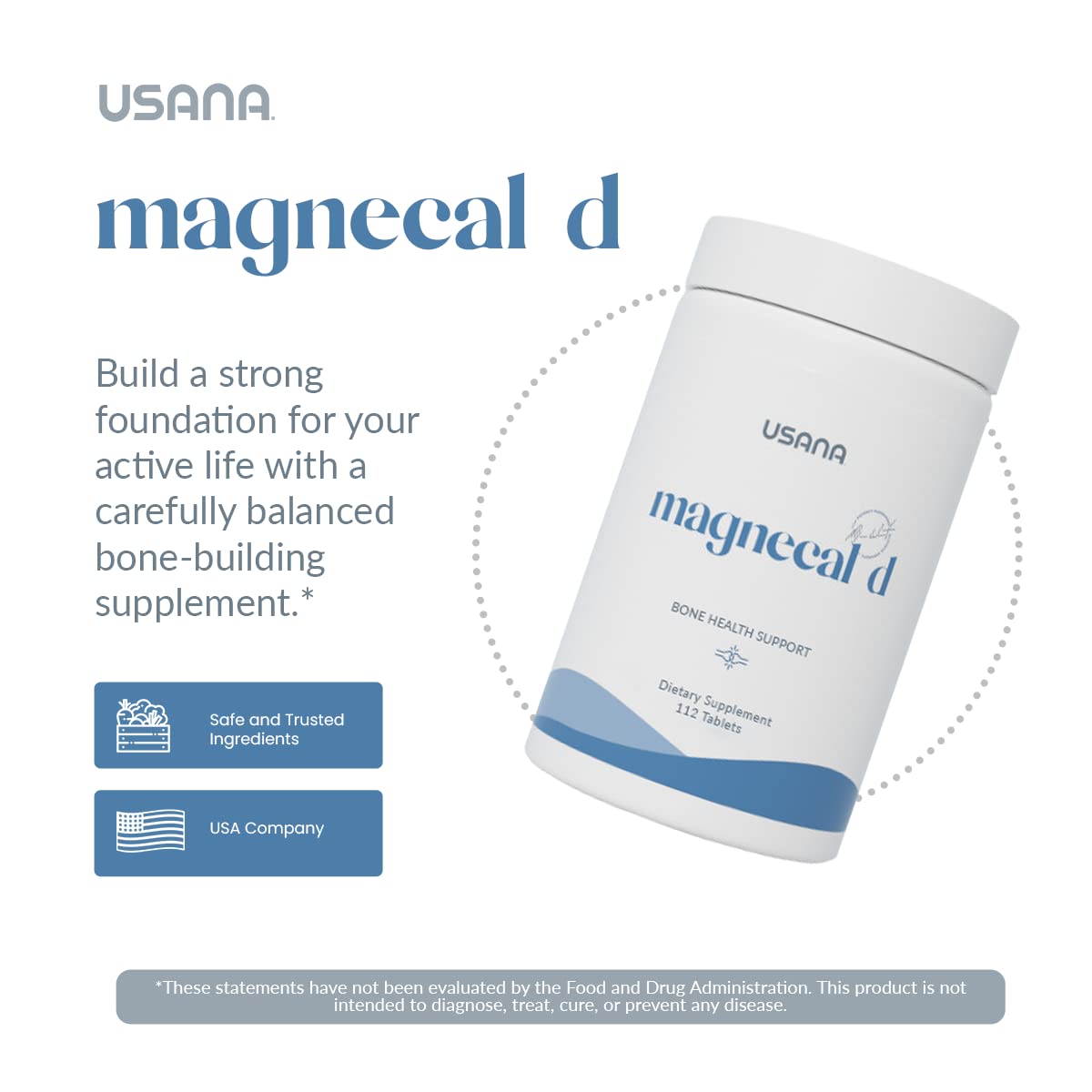 USANA MagneCal D comprimés sur un fond blanc