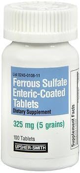 Usher-Smith Ferrous Sulfate 325mg flacon de 100 comprimés vue de face