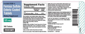 Usher-Smith Ferrous Sulfate 325mg flacon ouvert et comprimés