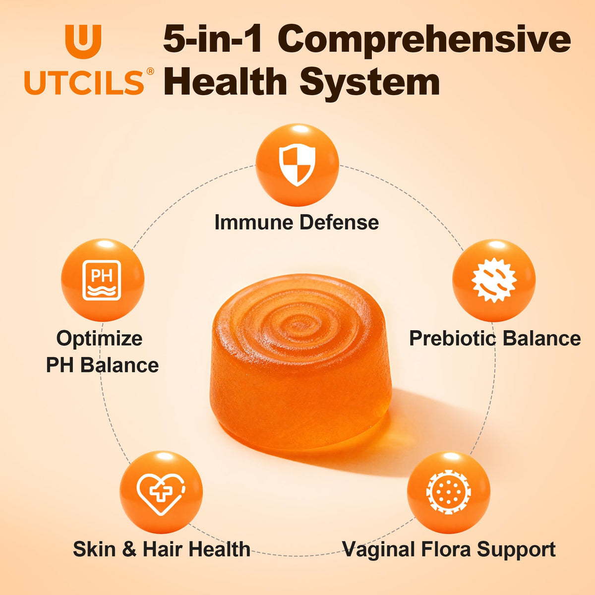 Utcils Gélifiés Équilibre Féminin Premium 60 Gummies, côté