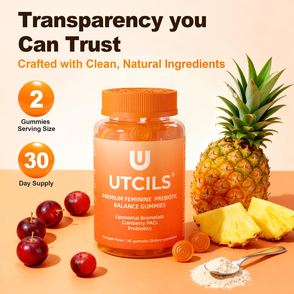 Utcils Gélifiés Équilibre Féminin Premium, gummies dans une main