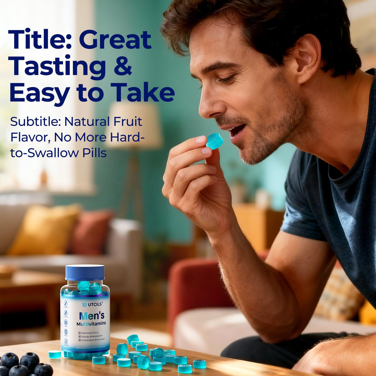 Utcils Gummies Multivitamines pour Hommes 5-en-1 en contexte de vie
