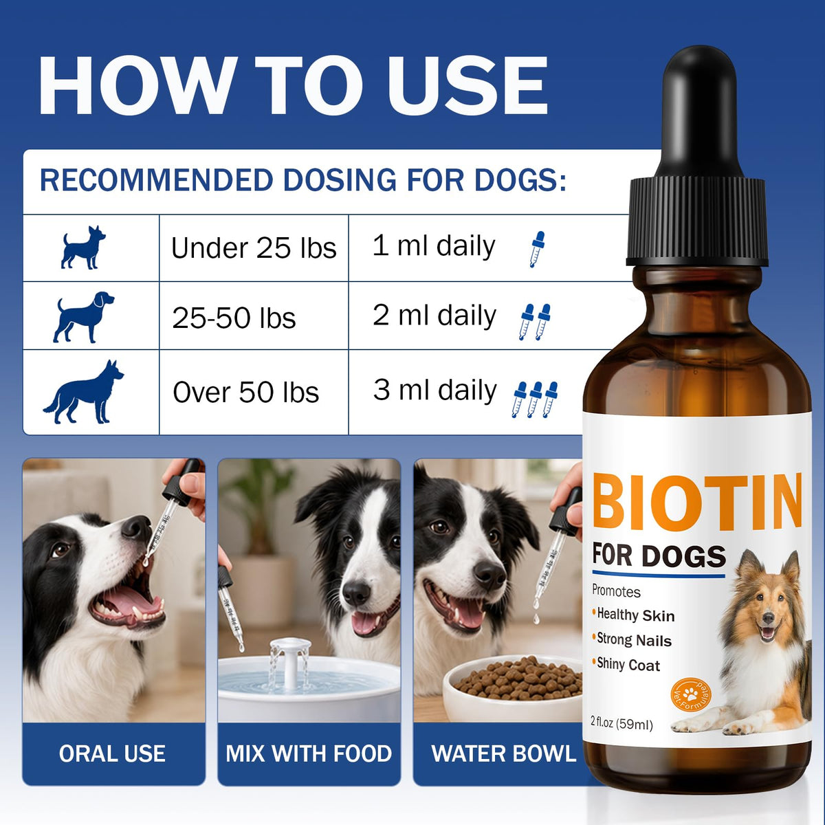 Utilisation de la biotine Besgiful mélangée à la nourriture pour chiens