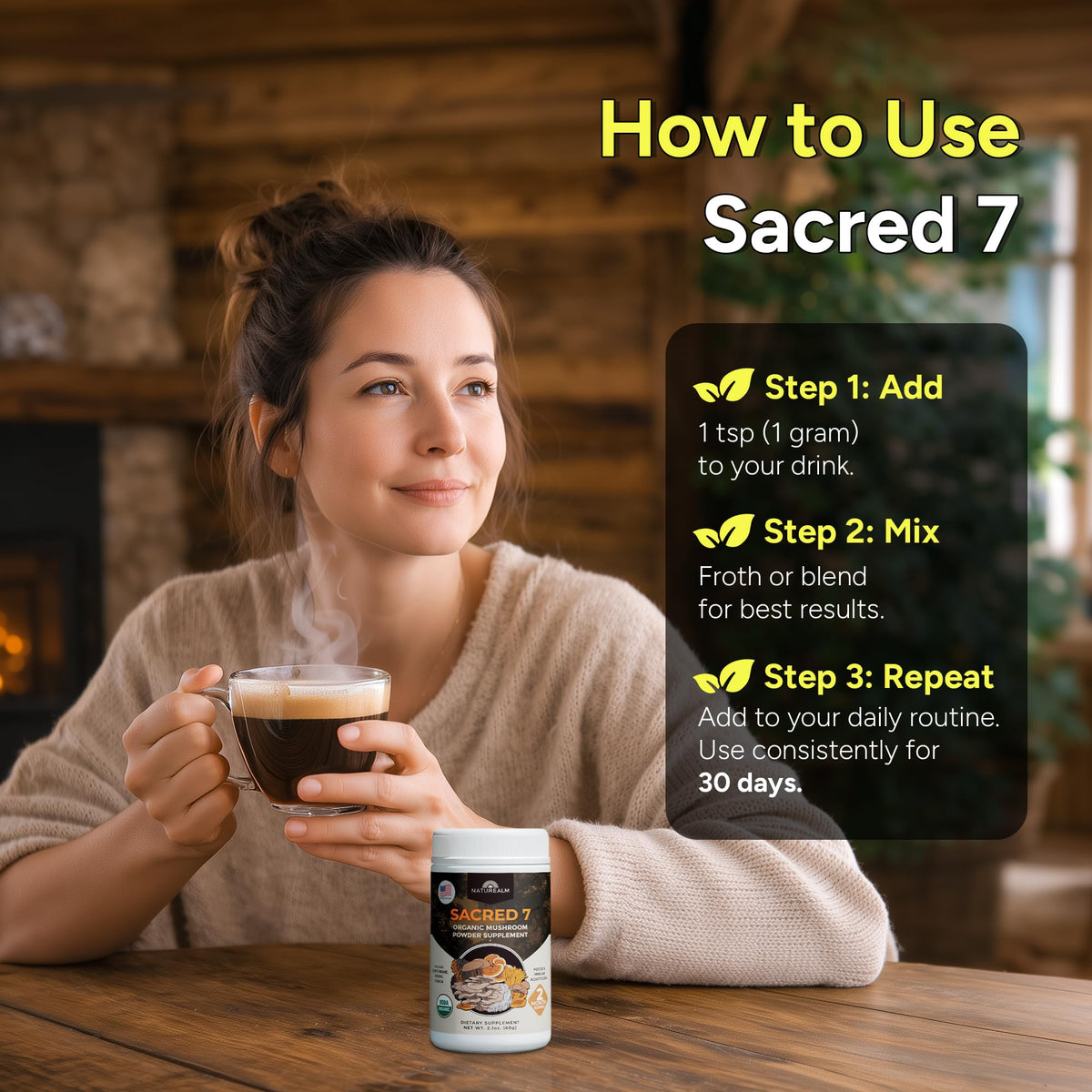 Utilisation de la poudre Sacred 7 dans un café