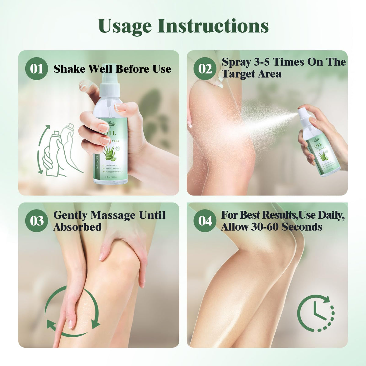Utilisation du spray de magnésium Dr.Herbarius sur les jambes
