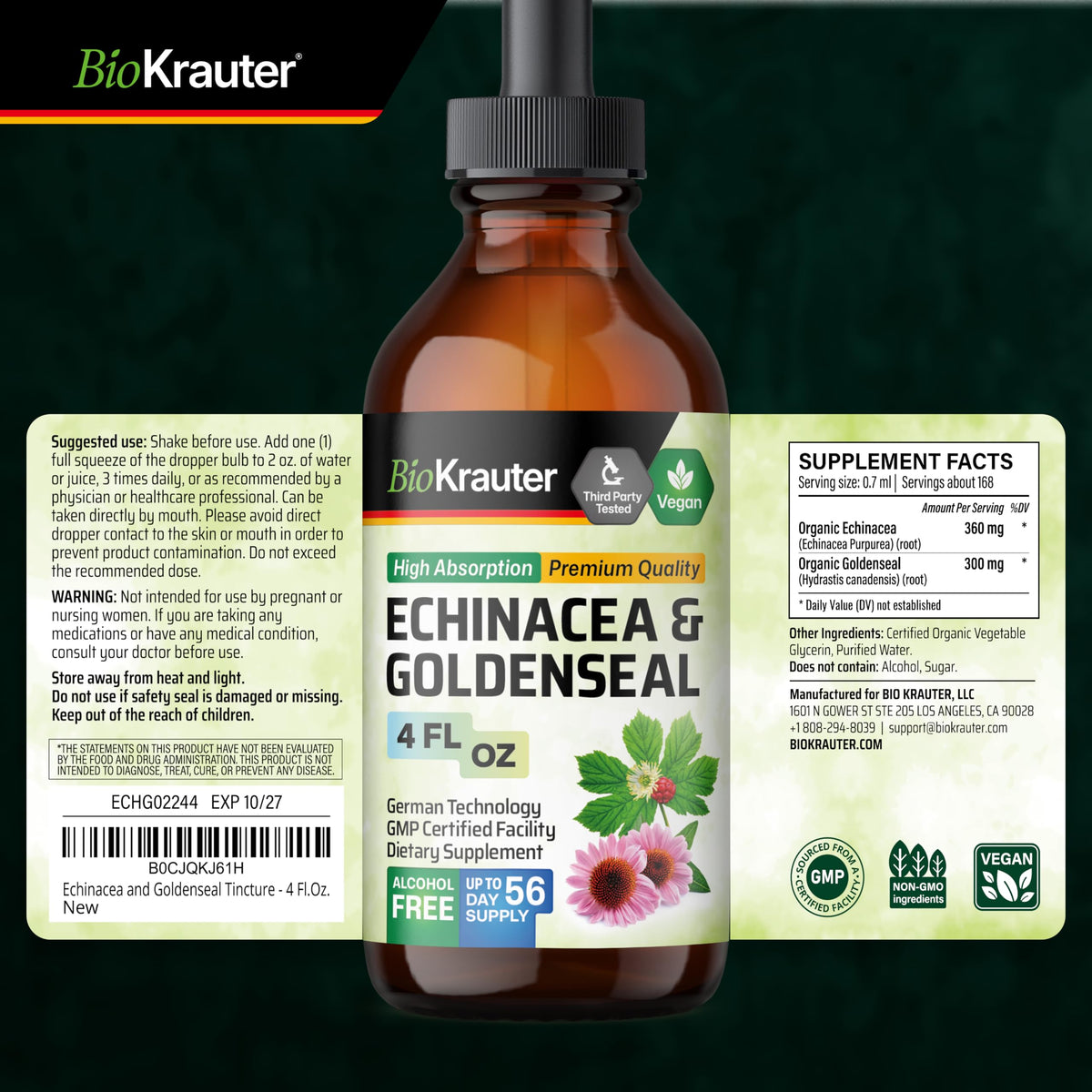 Utilisation quotidienne de BIO KRAUTER Echinacea Goldenseal