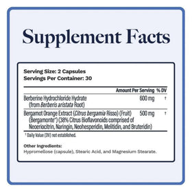 Utzy Naturals Berbercol 500mg Citrus Bergamot capsules side view