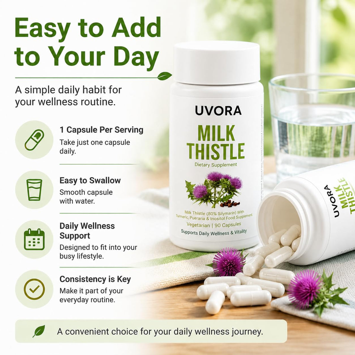 UVORA Milk Thistle 90 capsules dans un environnement naturel
