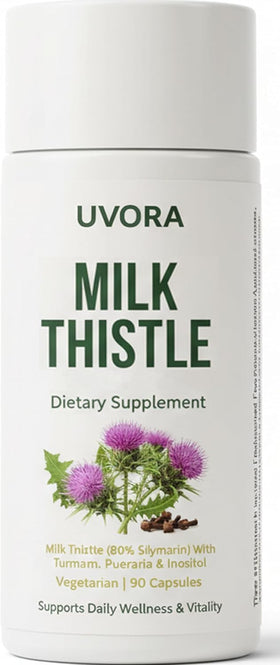 UVORA Milk Thistle 90 capsules vue de face sur fond blanc