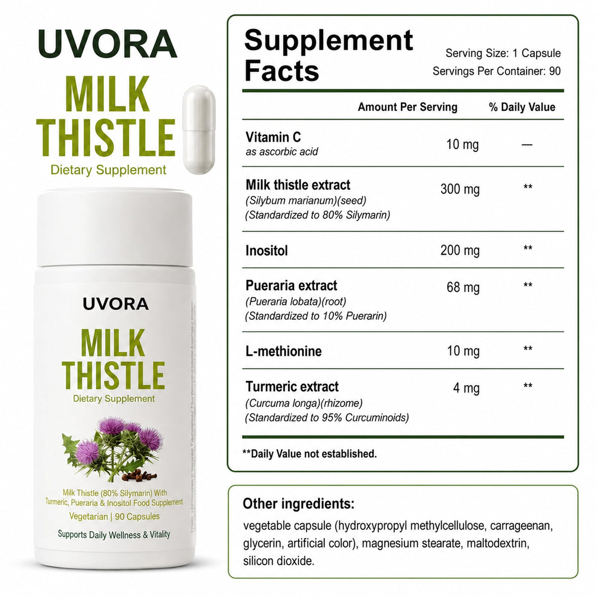 UVORA Milk Thistle avec des légumes frais en arrière-plan