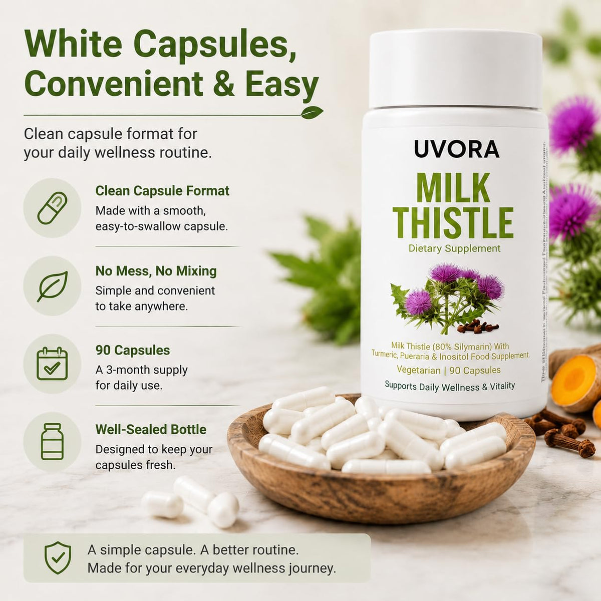 UVORA Milk Thistle capsules à côté d'autres compléments alimentaires