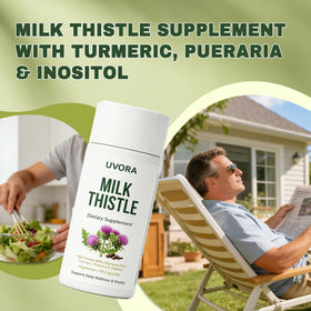 UVORA Milk Thistle capsules en gros plan avec le dosage indiqué